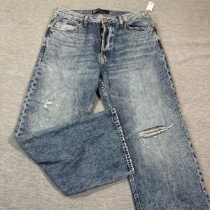 Gap Jeans Womens 10 Regular Blue Relaxed‎ Straight Distressed Button Fly